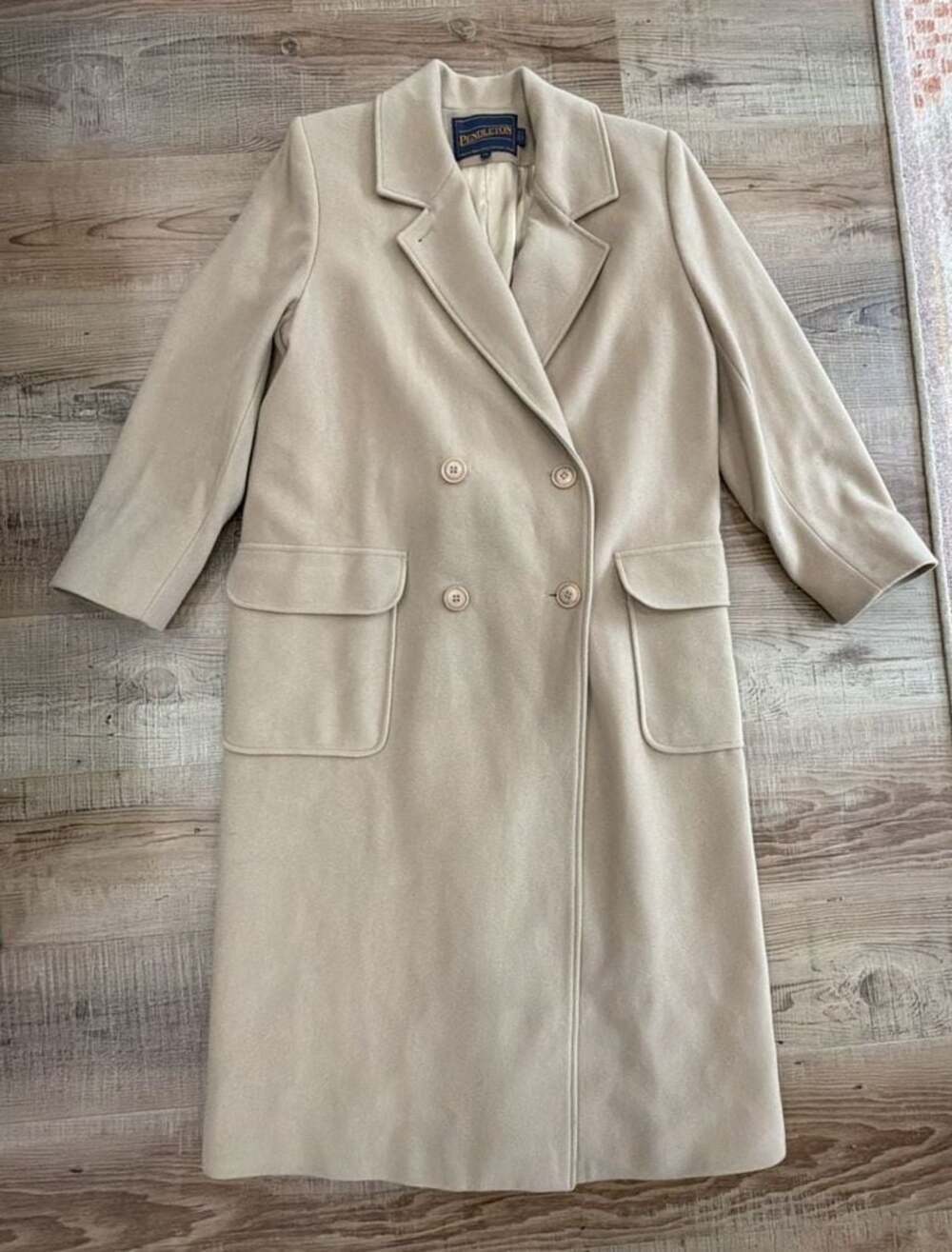 Pendleton Woolen Mills Double Breasted Beige Wool Cashmere Long Trench Coat